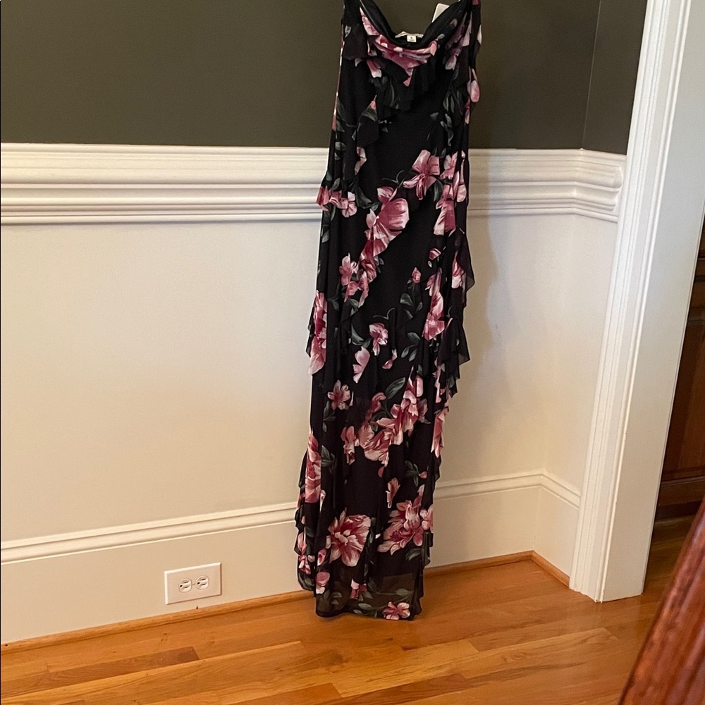 Floral Black and Pink strapless Women's Dress